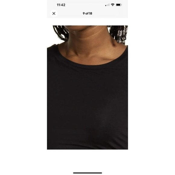 GOOD American Dress Size 3 Large Black Midi Slinky Ruched Jersey Long Sleeve T - Picture 3 of 13